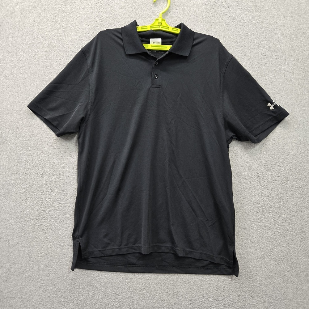 Under Armour Men Polo L Black Golf Heatgear Activewear Logo Loose Stretch